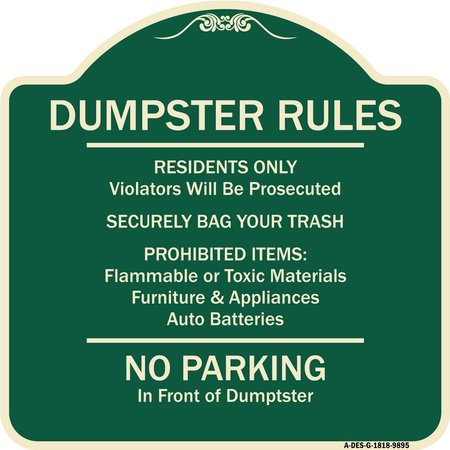 SIGNMISSION Designer Series-Residents Only Violators Prosecuted Bag Your Trash No Parking A-DES-G-1818-9895